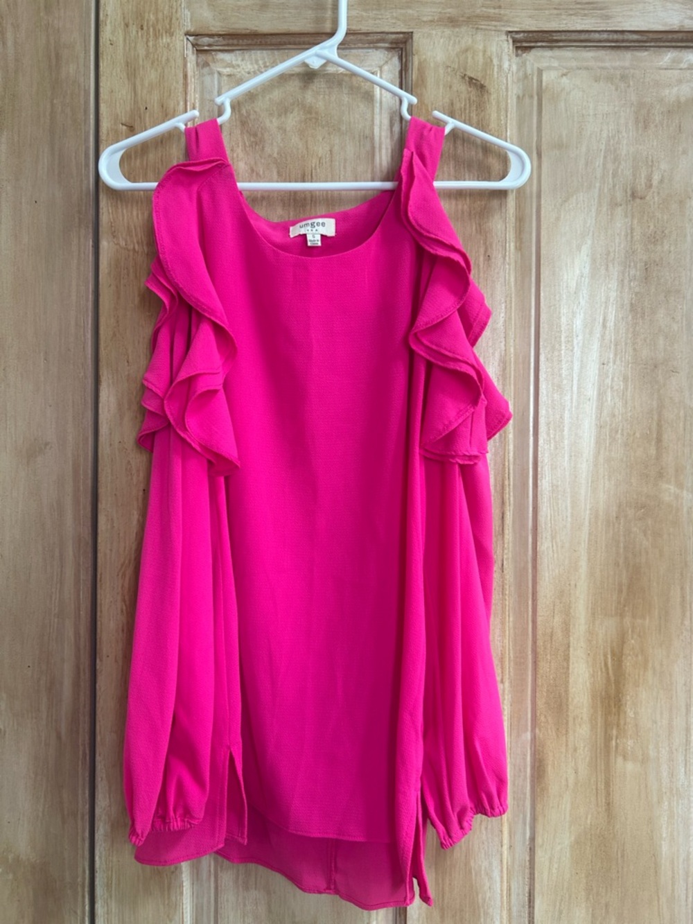 Umgee Hot Pink Top ruffle open shoulder blouse